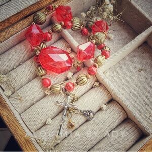 Vibrant Red turquoise + MAGDALENA + Gold CURATED STACK bracelet